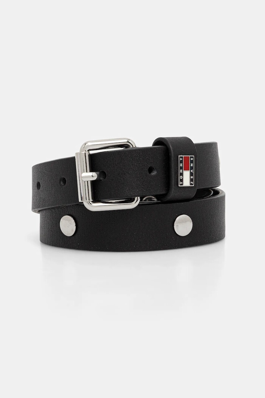 Kožený opasok Tommy Jeans čierna farba, AW0AW17916