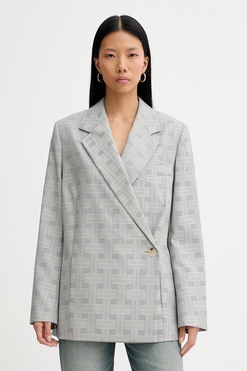 Vlnené sako Kenzo šedá farba, dvojradové, vzorované, FF52VE2589JW.93