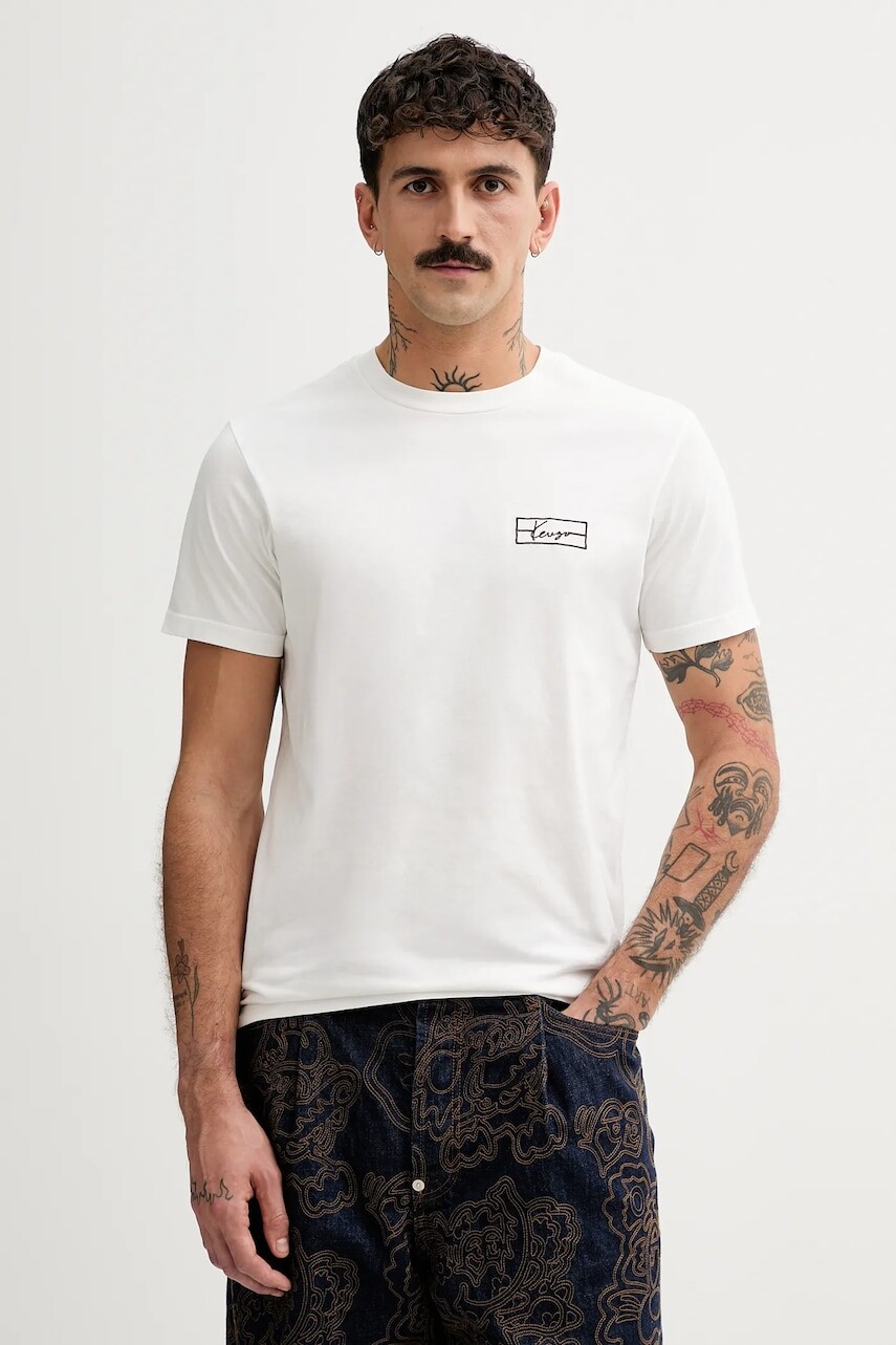 Bavlnené tričko Kenzo pánske, biela farba, s nášivkou, FF55TS5254SO.02