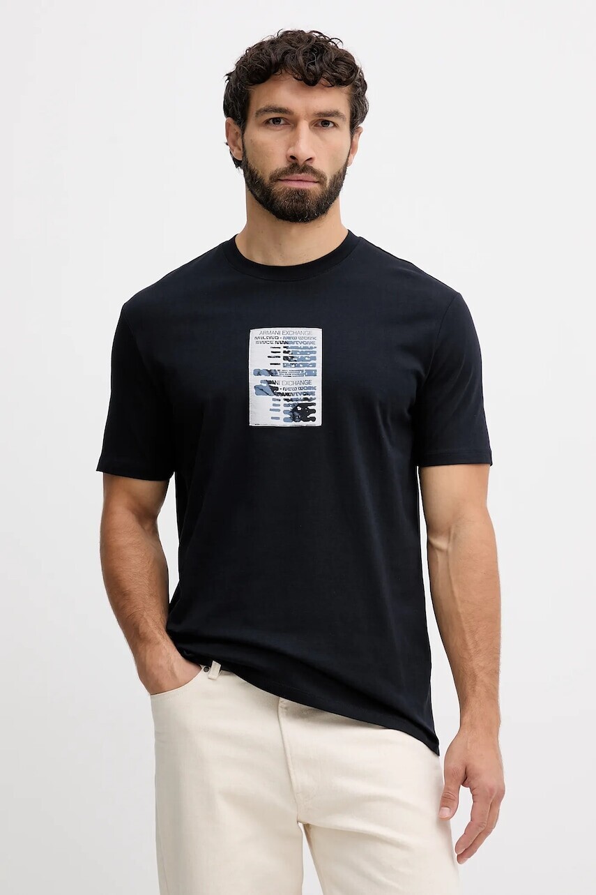 Bavlnené tričko Armani Exchange pánske, tmavomodrá farba, s potlačou, XM001907 AF10362