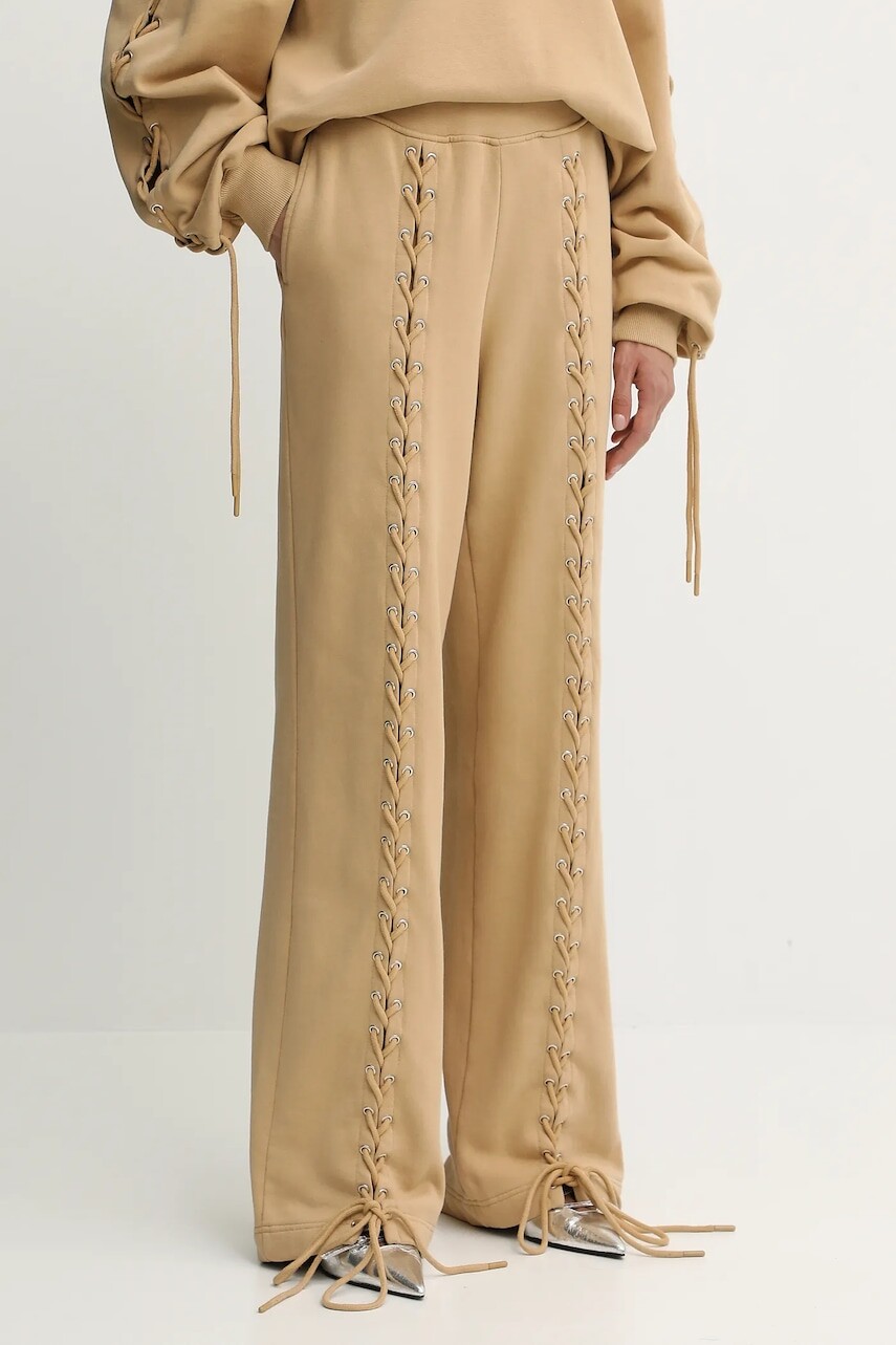 Bavlnené tepláky Rotate béžová farba, jednofarebné, 114389654