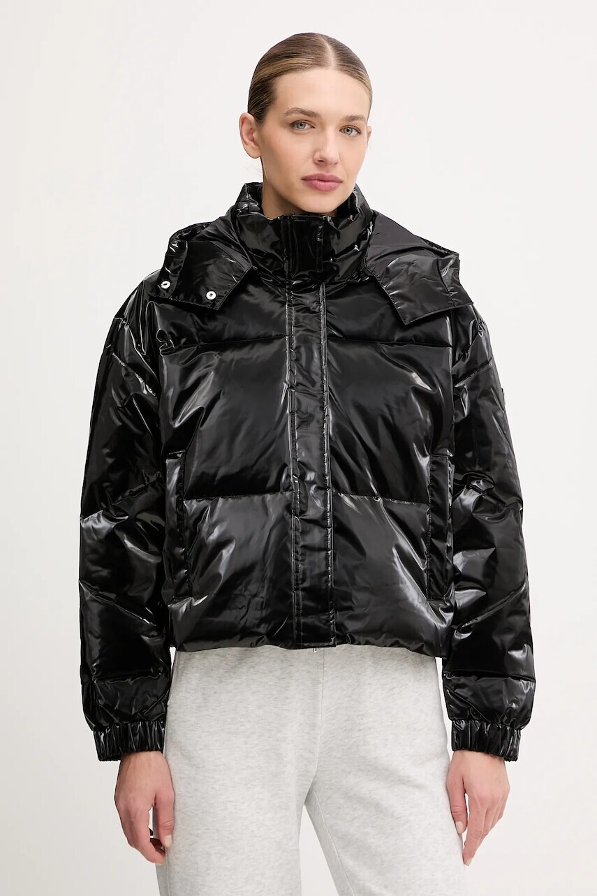 Bunda EA7 Emporio Armani čierna farba, zimná, oversize, AF14805.7W000808