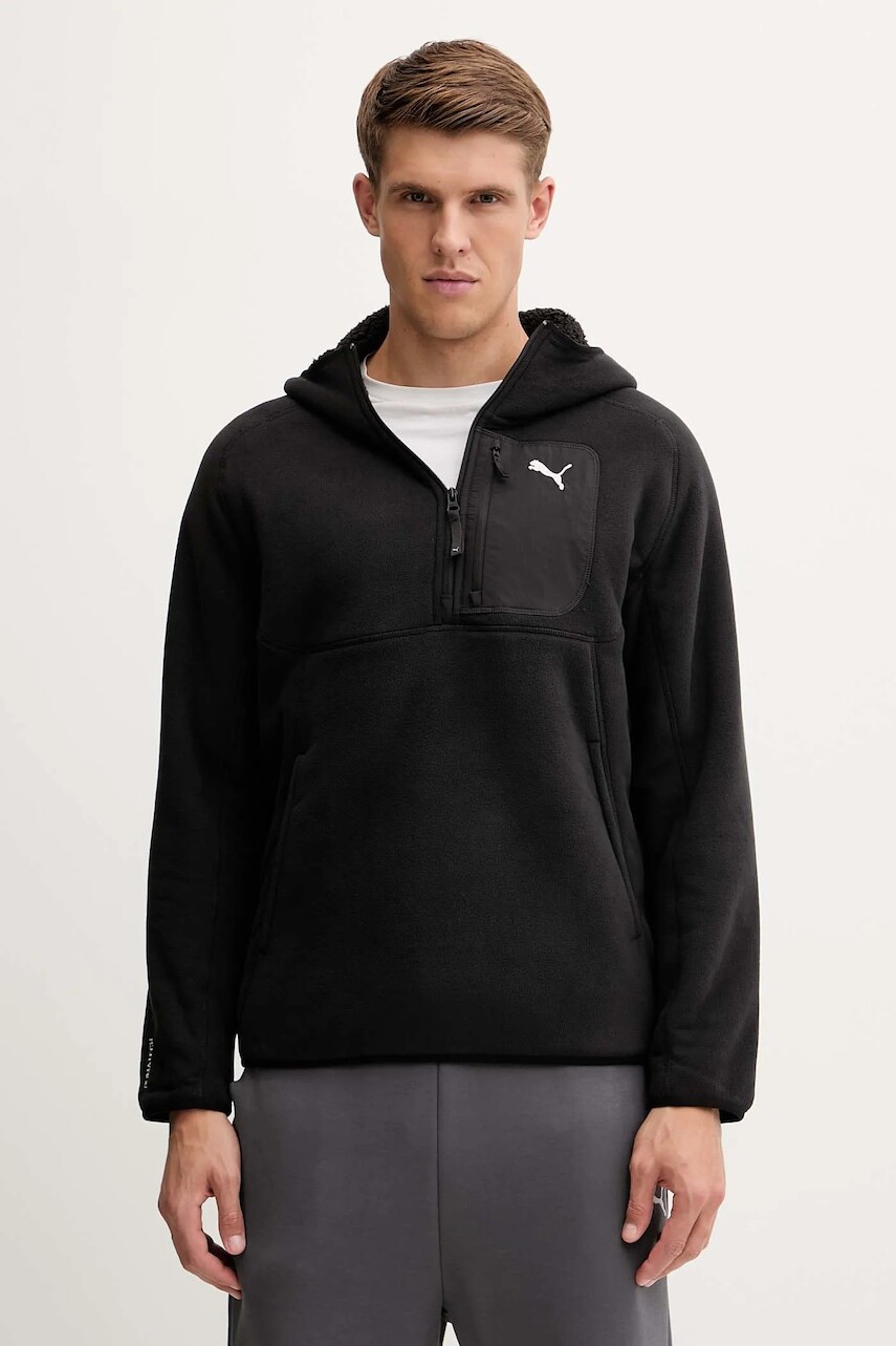 Fleecová mikina Puma čierna farba, s kapucňou, jednofarebná, 688224