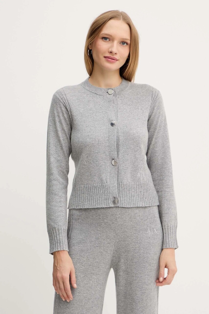 Kardigan s prímesou vlny Armani Exchange šedá farba, ľahké, XW001163 AF16181