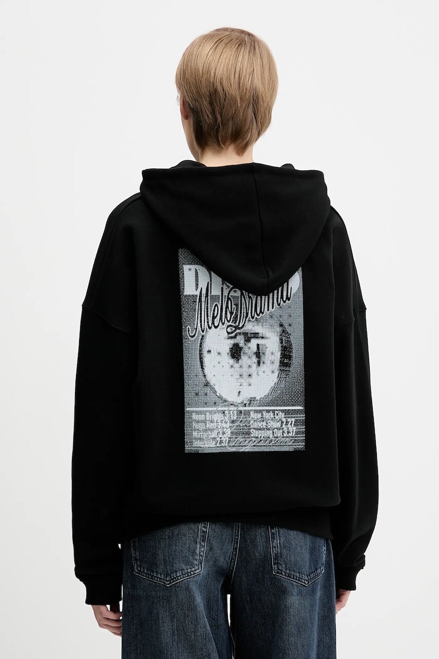 Bavlnená mikina HUGO čierna farba, s kapucňou, s potlačou, 50554966