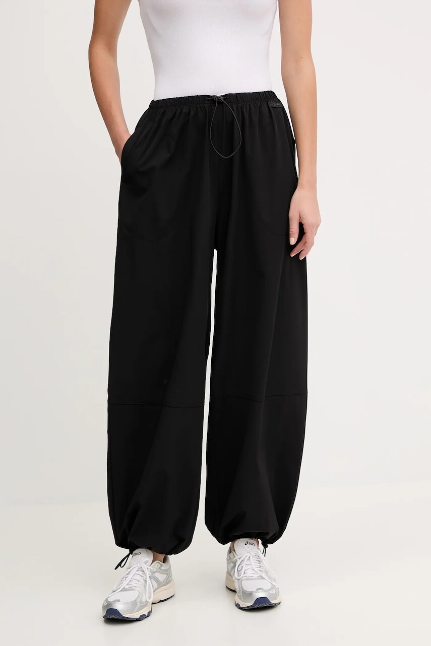 Nohavice Calvin Klein Performance čierna farba, široké, vysoký pás, LVGWF5P616