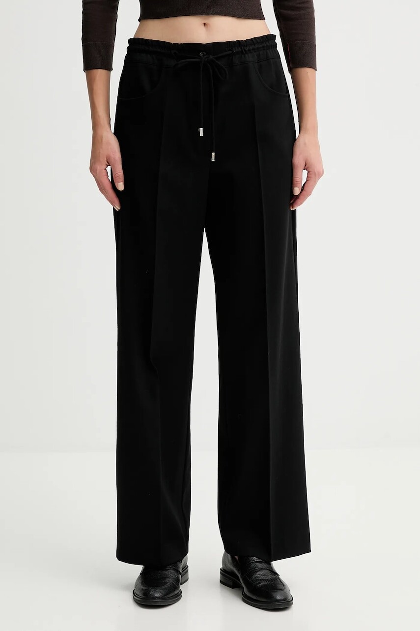 Nohavice s prímesou vlny Liviana Conti čierna farba, rovný strih, vysoký pás, L5WN85