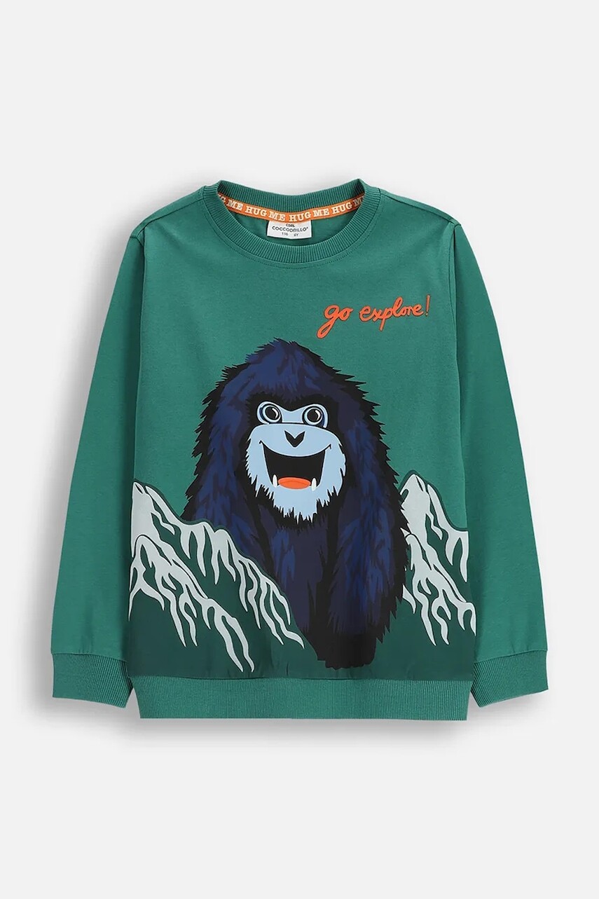 Detská bavlnená mikina Coccodrillo zelená farba, jednofarebná, YETI BOY KIDS