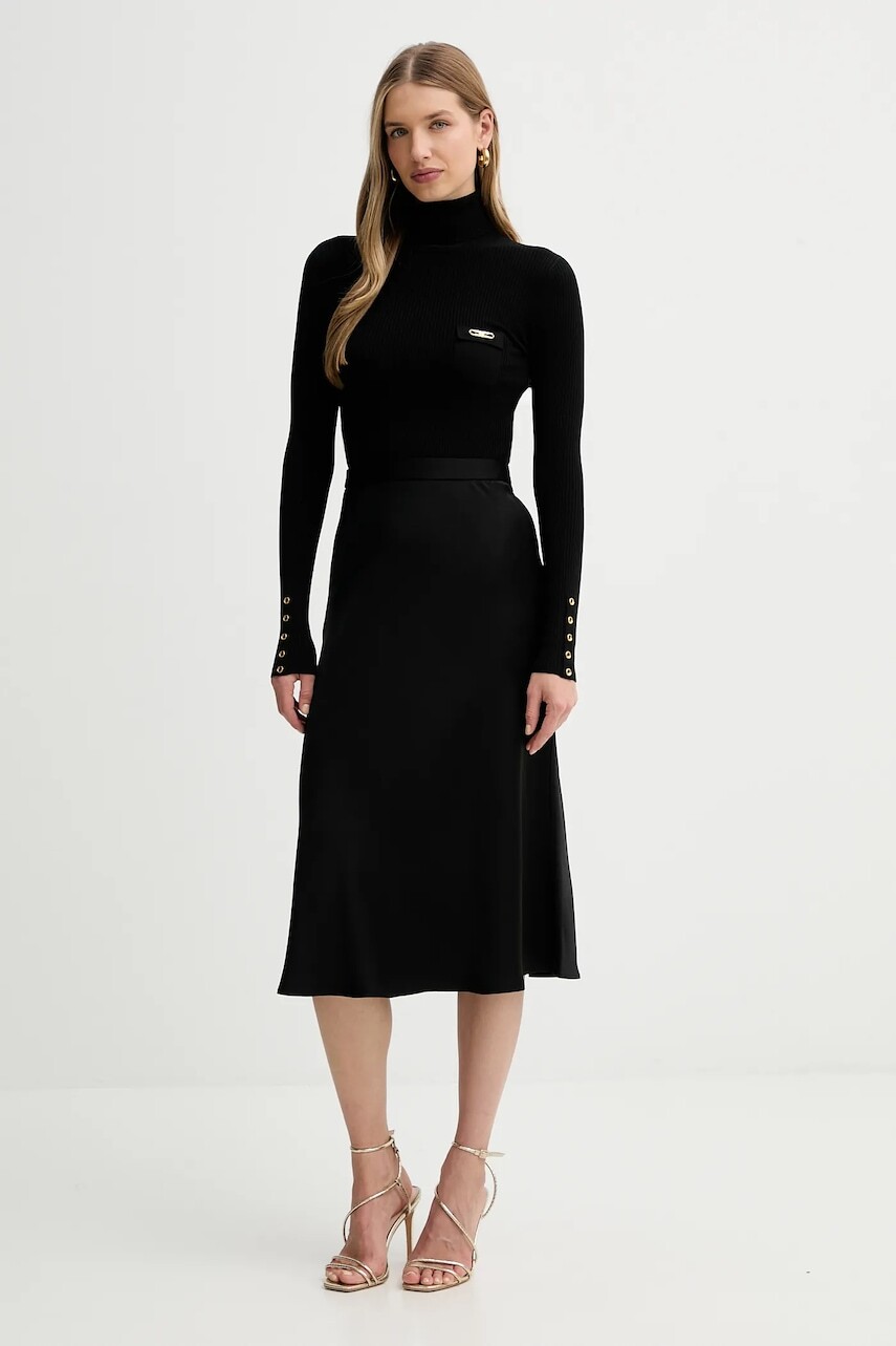 Šaty s prímesou hodvábu Elisabetta Franchi čierna farba, midi, rovný strih, AM06B56E2