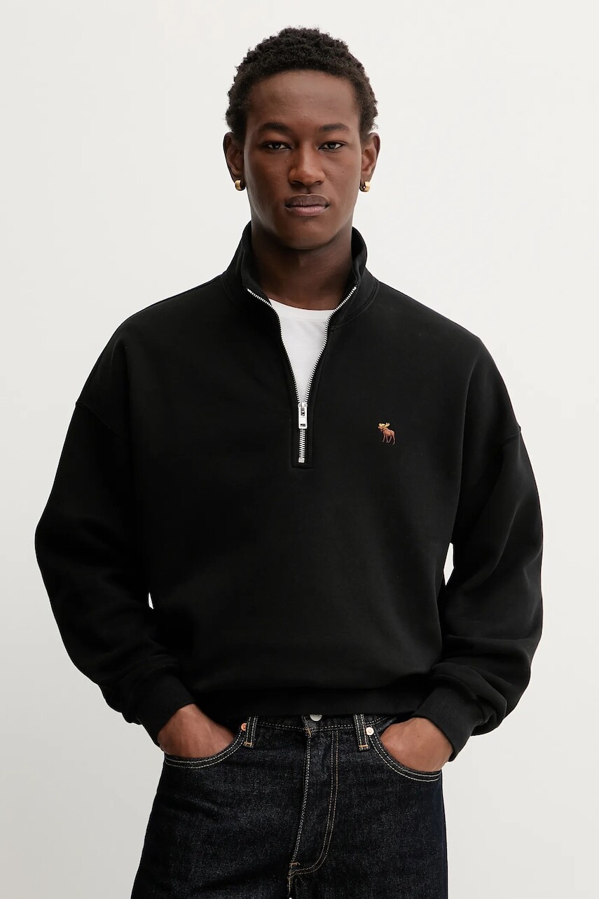 Mikina Abercrombie & Fitch čierna farba, jednofarebná, KI122-5541-900