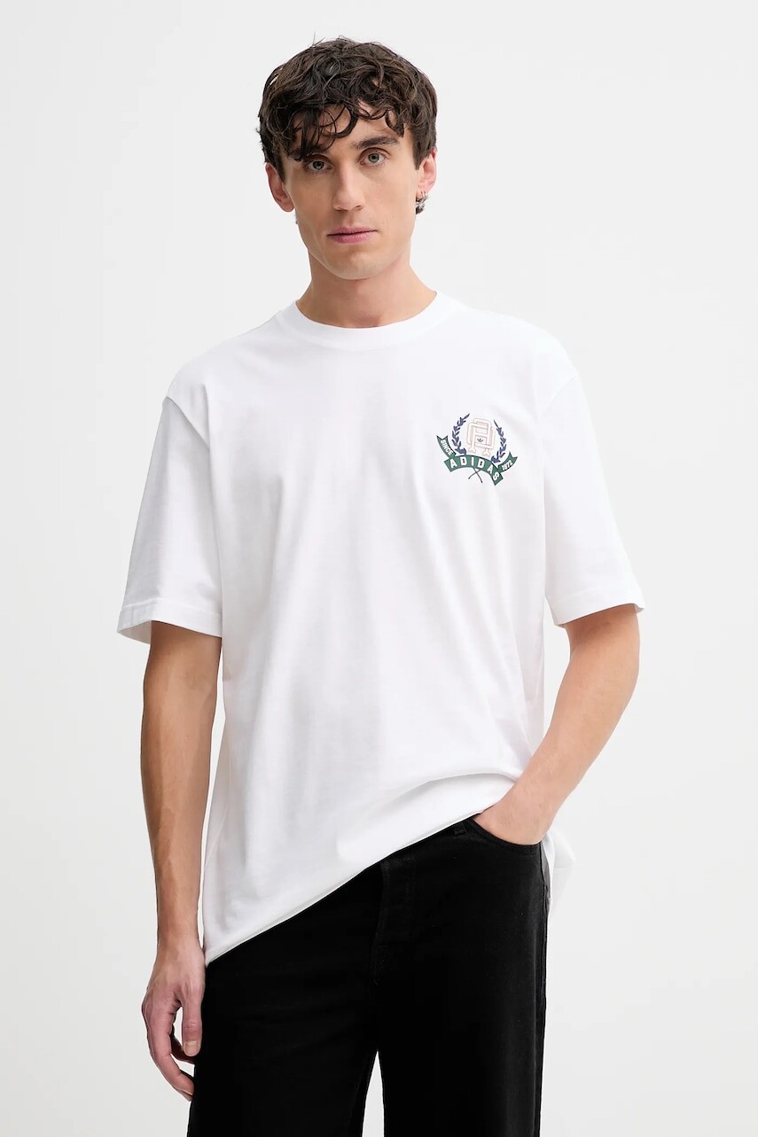 Bavlnené tričko adidas Originals Varsity pánske, biela farba, s potlačou, JX8155