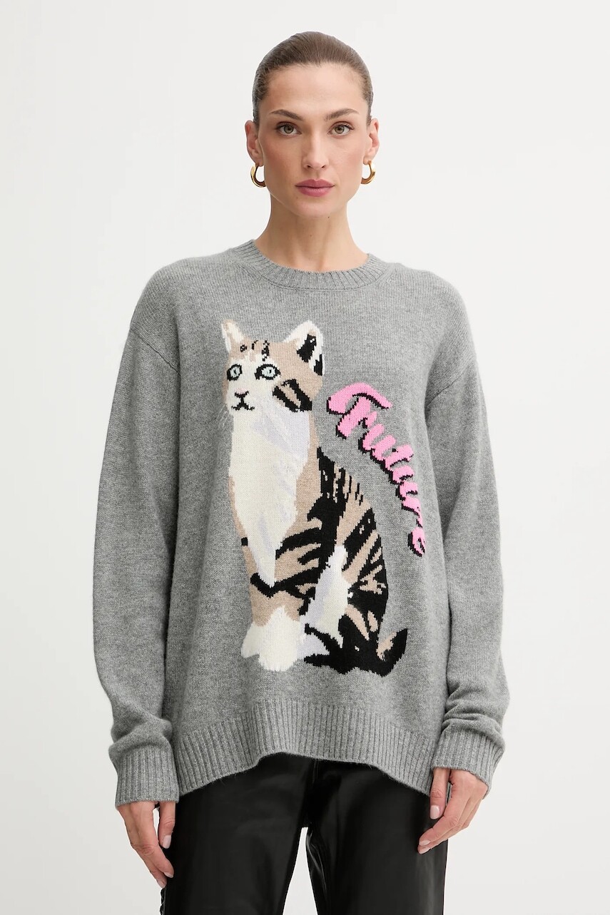 Kašmírový sveter FROM FUTURE šedá farba, WPR03293