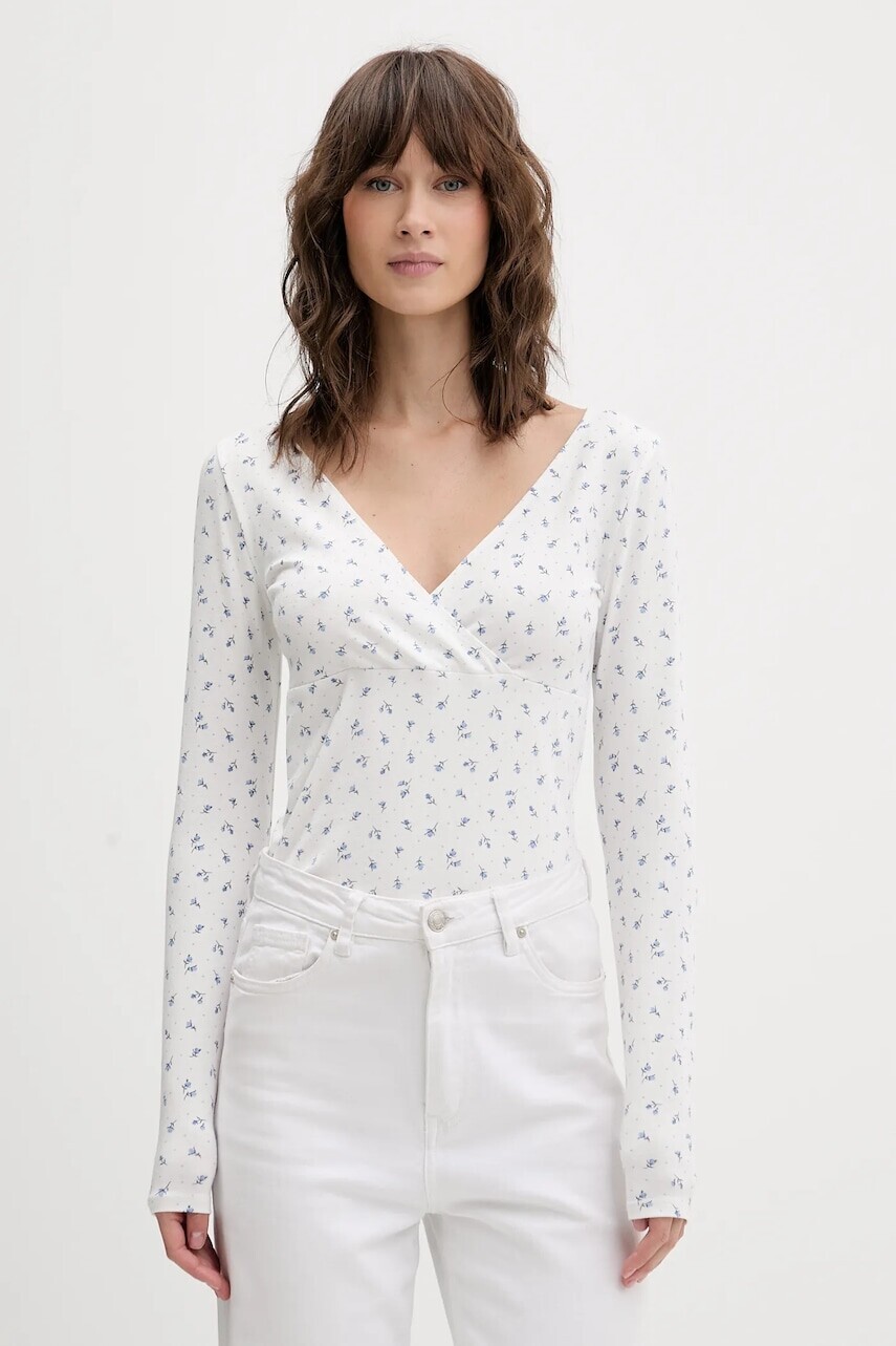 Tričko s dlhým rukávom Hollister Co. biela farba, KI339-5066-108