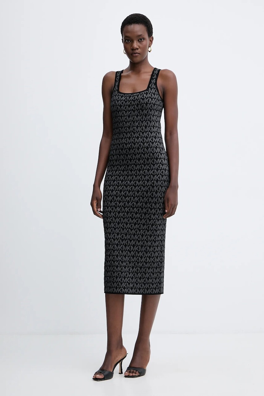 Šaty MICHAEL Michael Kors čierna farba, midi, priliehavé, MF5838CK0K