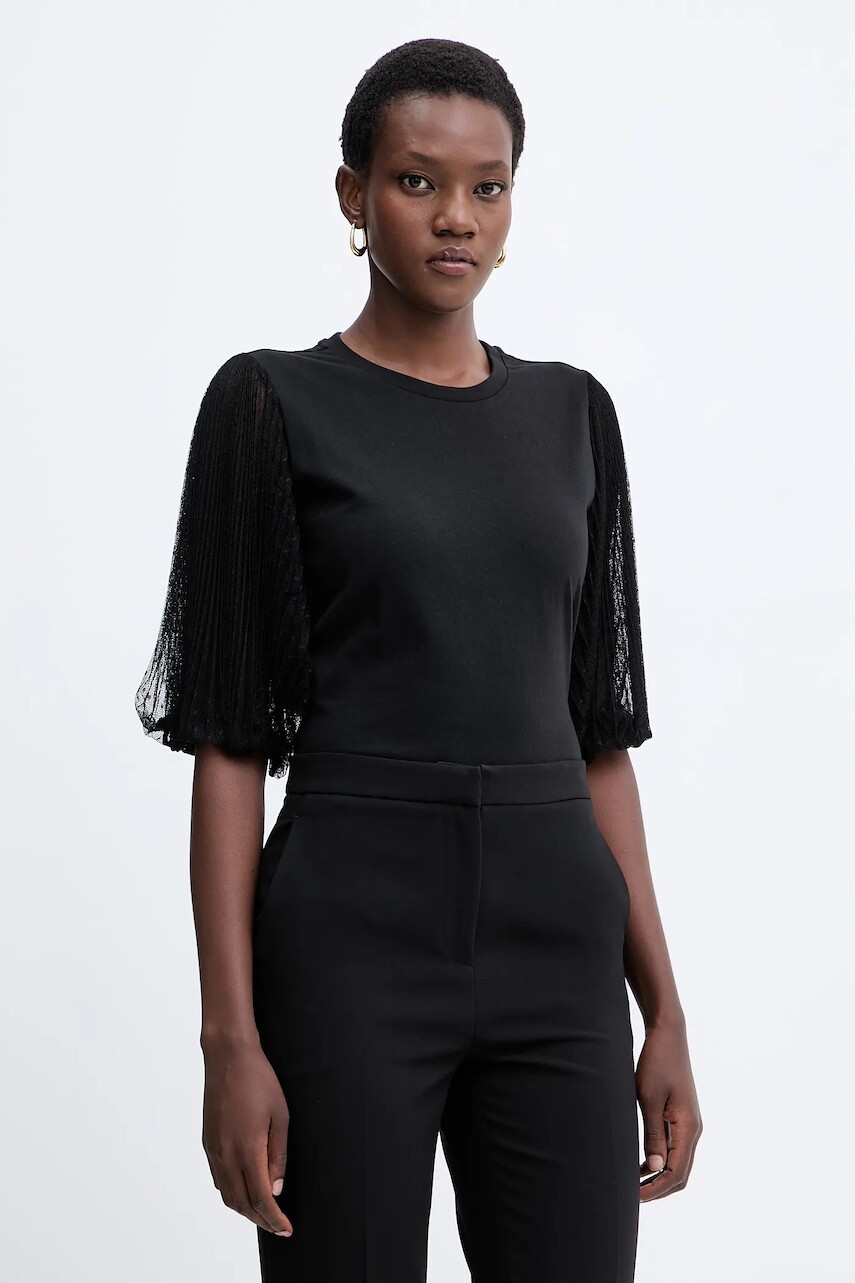 Bavlnená blúzka Twinset čierna farba, jednofarebná, 252TT2310