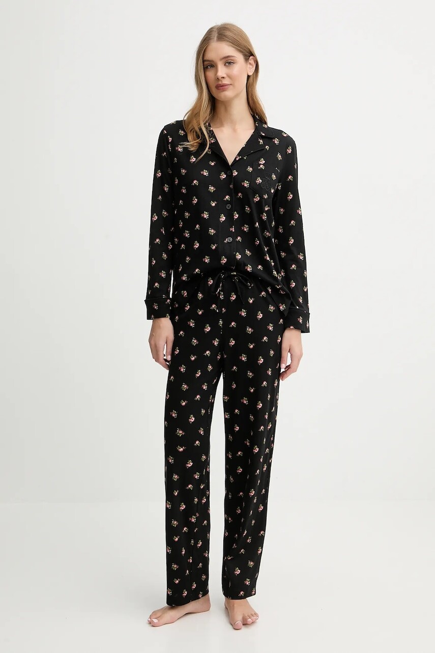 Pyžamo Lauren Ralph Lauren dámske, čierna farba, ILN92467F