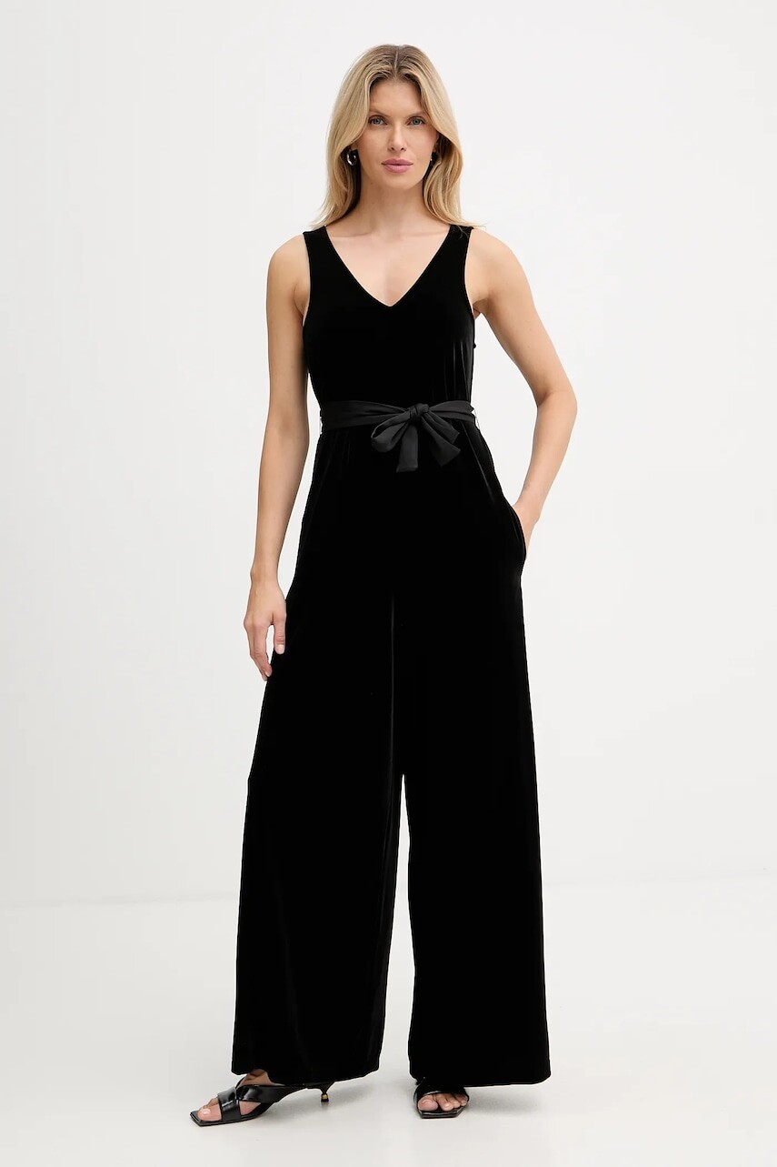 Zamatová kombinéza Armani Exchange čierna farba, v výstrih, XW000976 AF16147