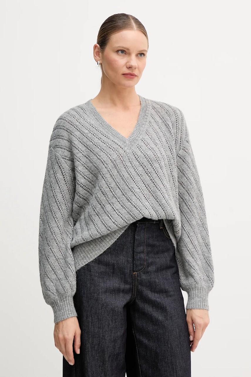 Sveter s prímesou vlny Marc Aurel šedá farba, 8042-8000-82096