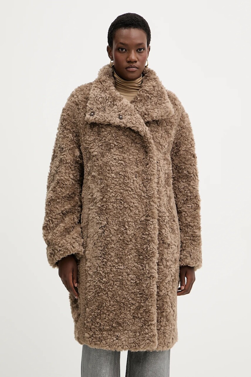 Kabát s prímesou vlny BOSS béžová farba, 50548340