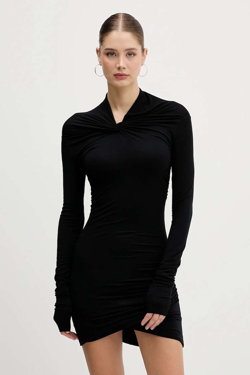 Šaty s prímesou kašmíru Rick Owens Lilies Kairo čierna farba, mini, priliehavé, LI02E3568.JBWS