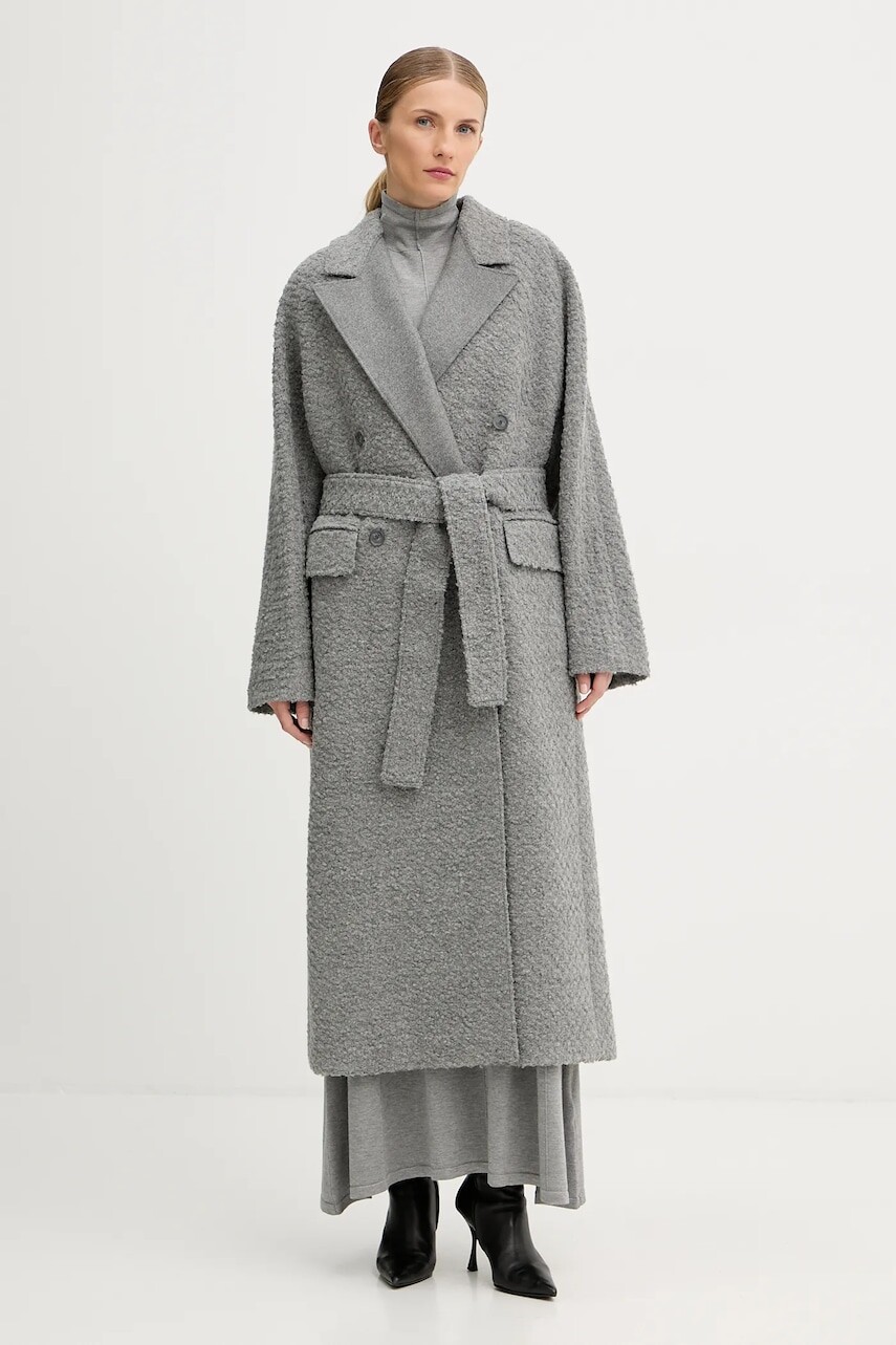 Kabát s prímesou vlny BOSS šedá farba, 50548338