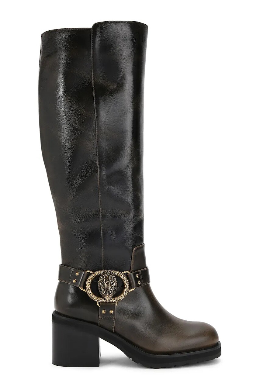 Kožené čižmy Kurt Geiger London Chelsea Mid Knee Biker hnedá farba, na podpätku, 5028935189