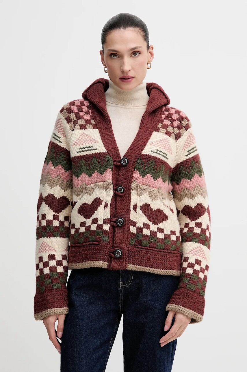 Kardigan s prímesou vlny Barbour RUBY červená farba, teplé, LKN1695