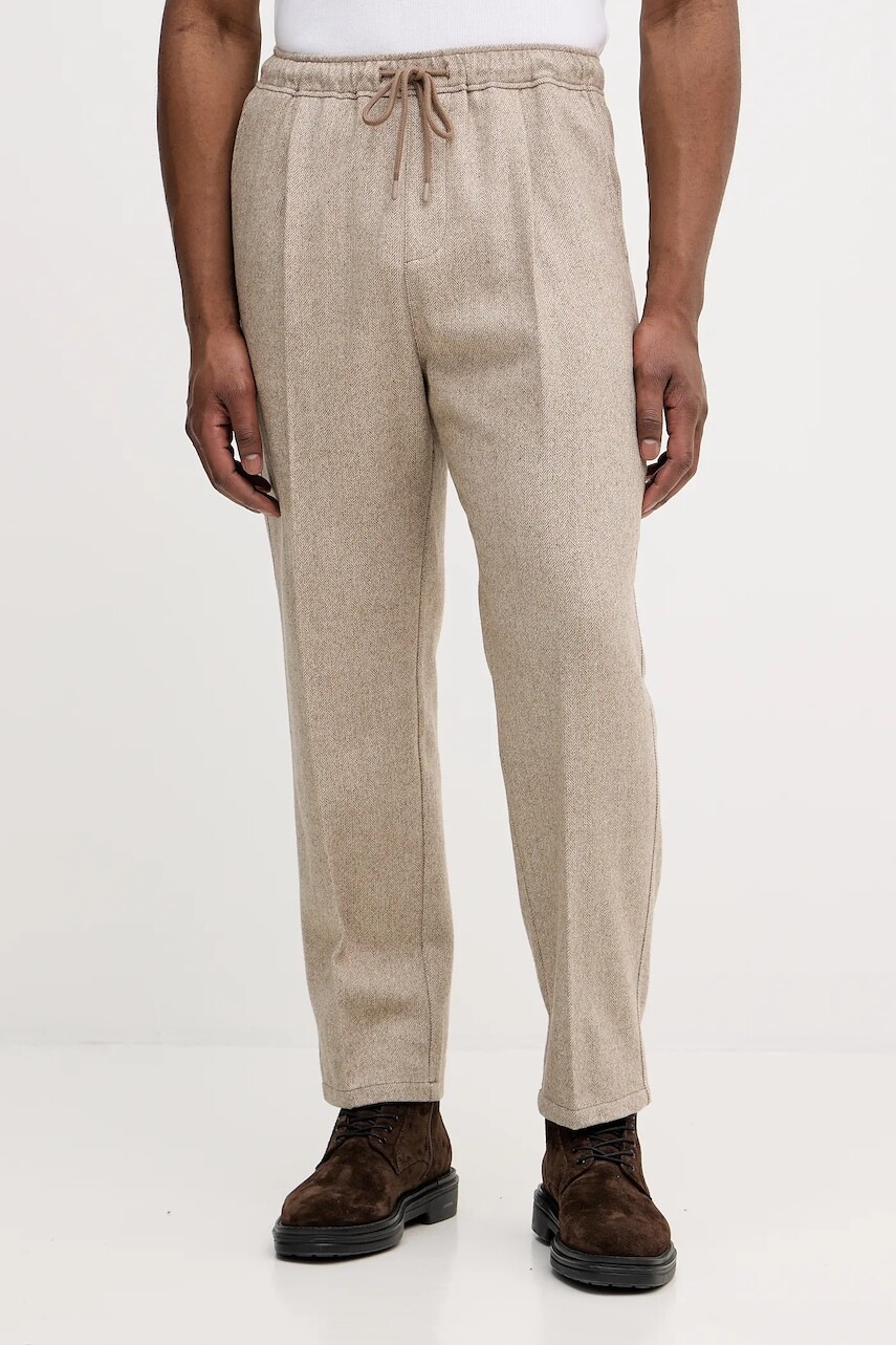 Nohavice s prímesou vlny United Colors of Benetton béžová farba, rovný strih, 47WUUF05V