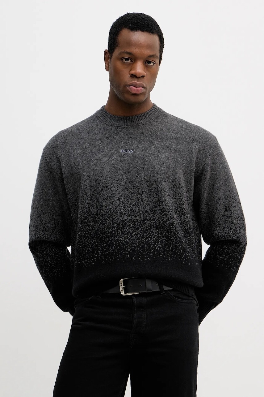 Vlnený sveter BOSS Orange šedá farba, 50548701