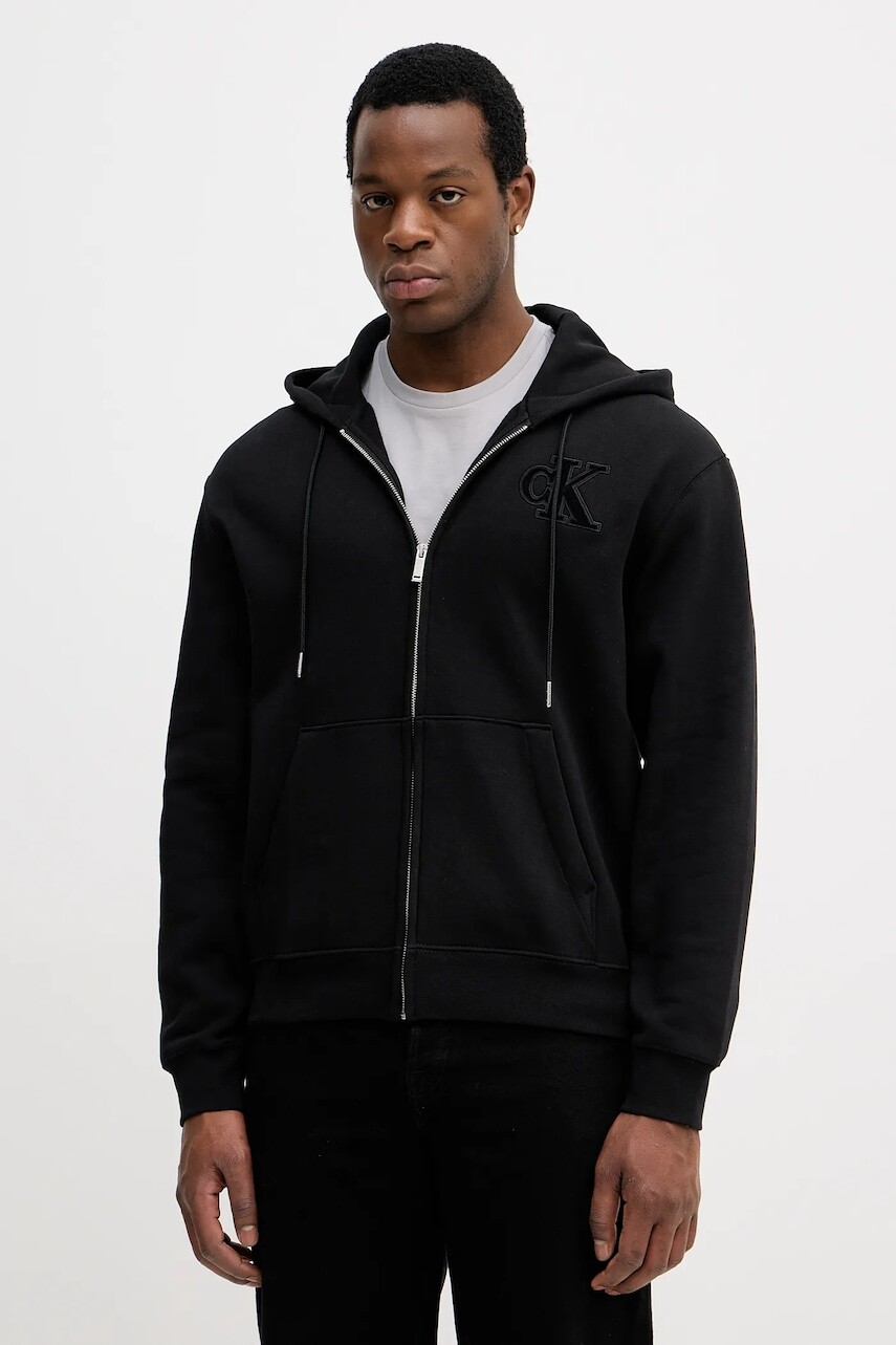 Mikina Calvin Klein Jeans čierna farba, s kapucňou, s nášivkou, LV04RD251G