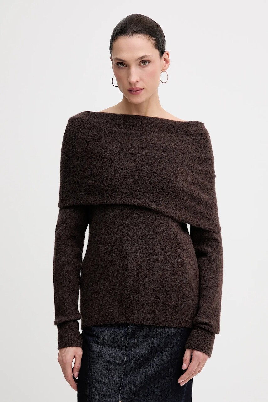 Sveter s prímesou vlny Hoss Intropia hnedá farba, 6382056