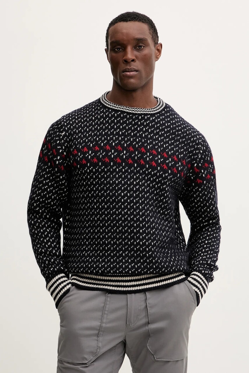 Vlnený sveter Mammut Mammut x Cabourn Direttissima tmavomodrá farba, hrejivý, 1014.07060