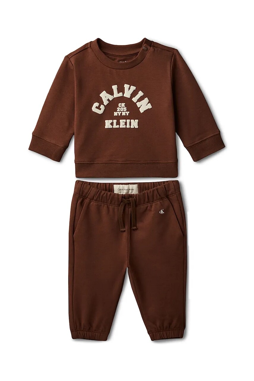 Detská tepláková súprava Calvin Klein Jeans hnedá farba, IN0IN00347