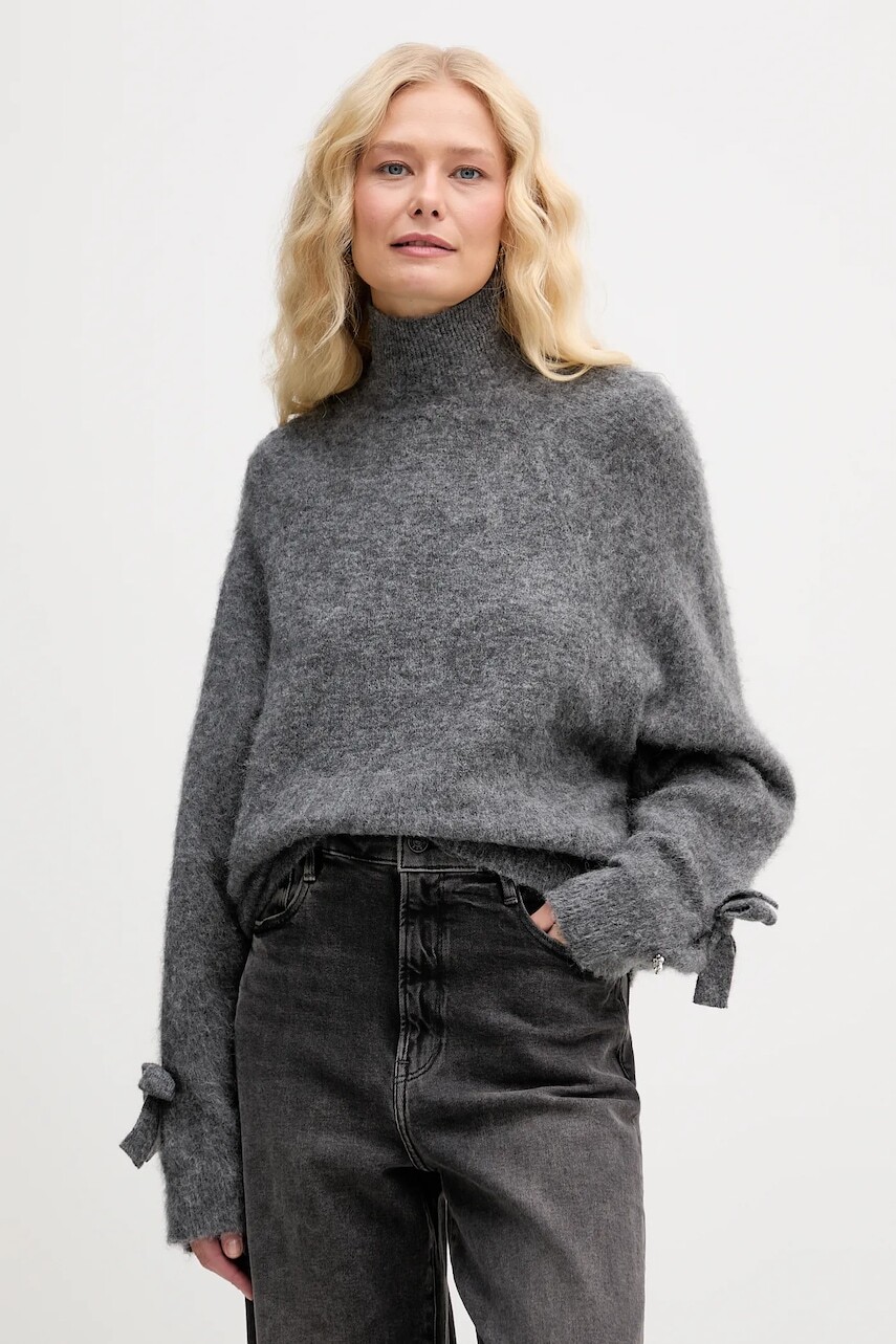 Sveter s prímesou vlny Aniye By šedá farba, teplé, s polorolákom, 181007