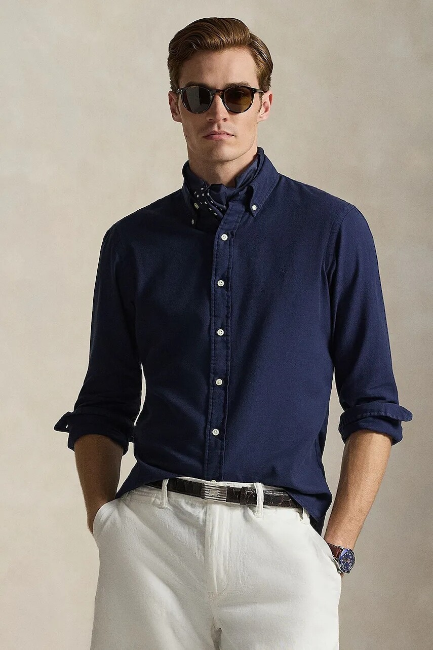 Bavlnená košeľa Polo Ralph Lauren tmavomodrá farba, regular, s golierom button-down, 710P07183