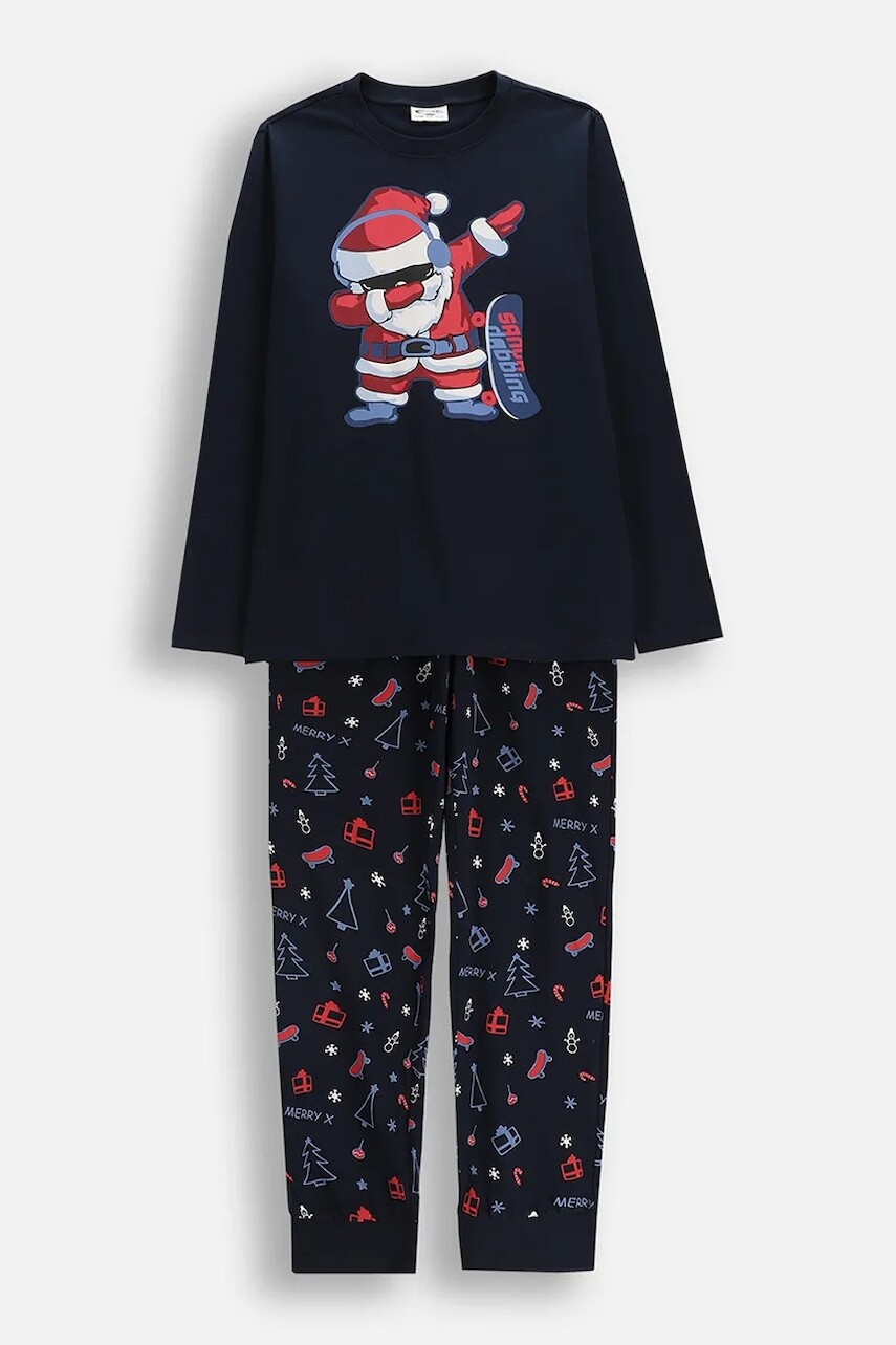 Detská bavlnená pyžamová súprava Coccodrillo tmavomodrá farba, vzorovaná, MERRY XMAS