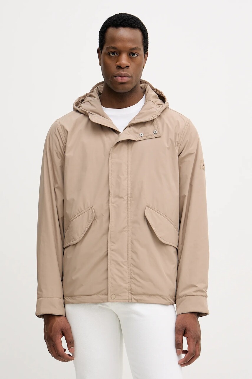 Bunda Tommy Hilfiger béžová farba, prechodná, MW0MW42563