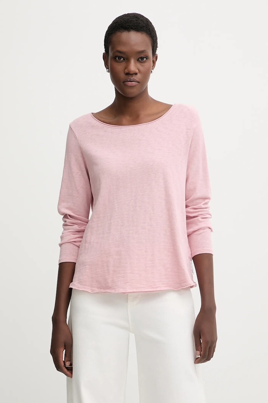 Bavlnené tričko s dlhým rukávom Marc O'Polo ružová farba, 5000009292