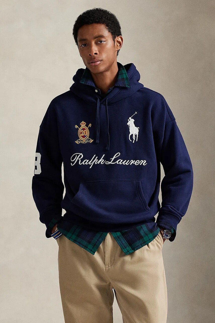 Mikina Polo Ralph Lauren tmavomodrá farba, s kapucňou, vzorovaná, 710P03957