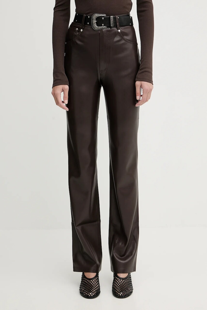 Nohavice Nanushka hnedá farba, priliehavé, vysoký pás, NW25FWPA29878