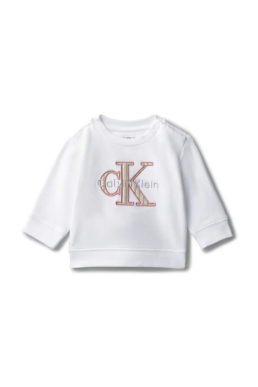 Detská mikina Calvin Klein Jeans biela farba, s potlačou, IN0IN00346