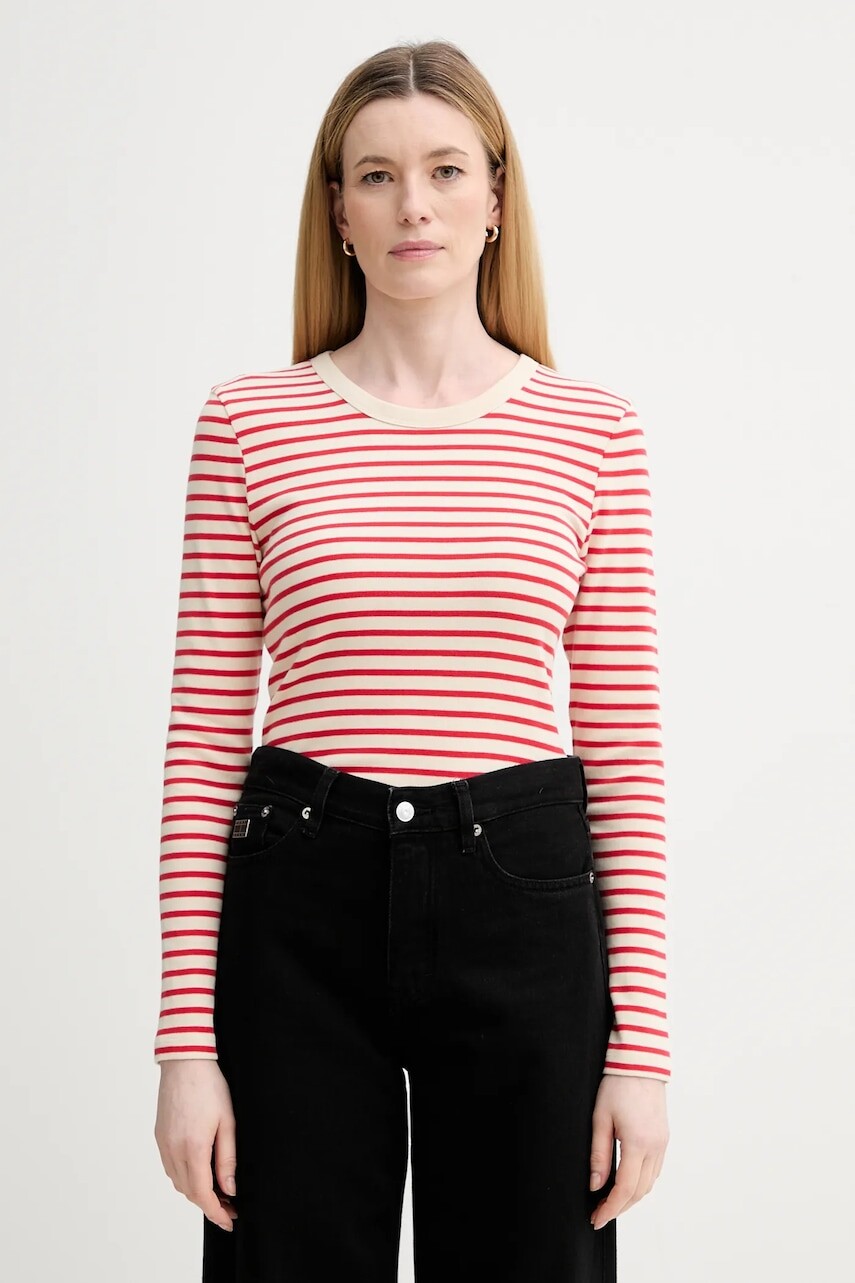 Bavlnené tričko s dlhým rukávom Marc O'Polo červená farba, 600207452011