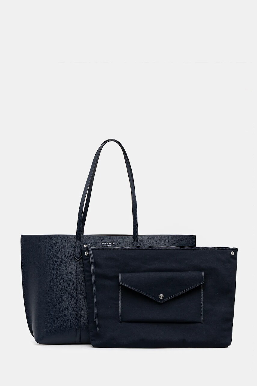 Kožená kabelka Tory Burch Perry tmavomodrá farba, 169476-498