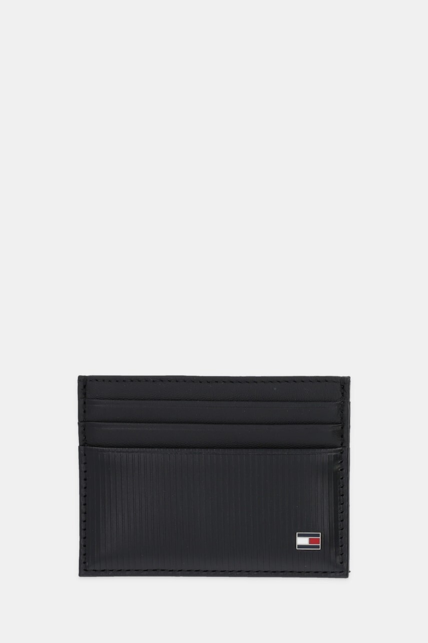 Kožené puzdro na karty Tommy Hilfiger čierna farba, AM0AM13959