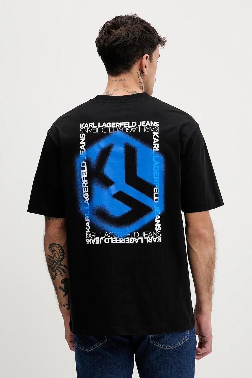 Bavlnené tričko Karl Lagerfeld Jeans pánske, čierna farba, s potlačou, B1M17073