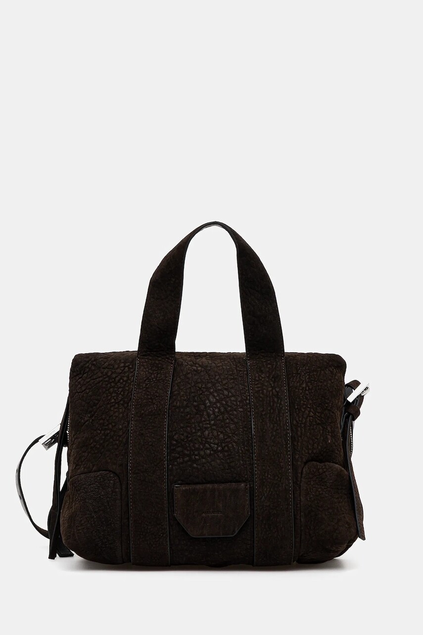 Kožená kabelka AllSaints hnedá farba, W615XD