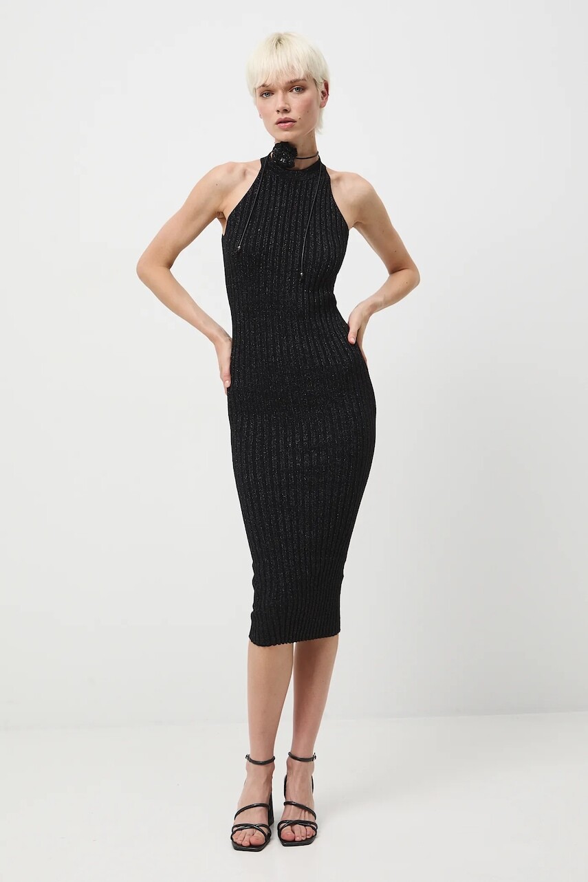 Šaty Medicine strieborná farba, midi, priliehavé