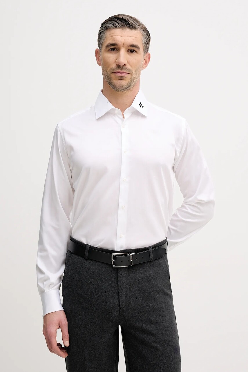 Košeľa Karl Lagerfeld biela farba, regular, s talianskym golierom, 561602.605041