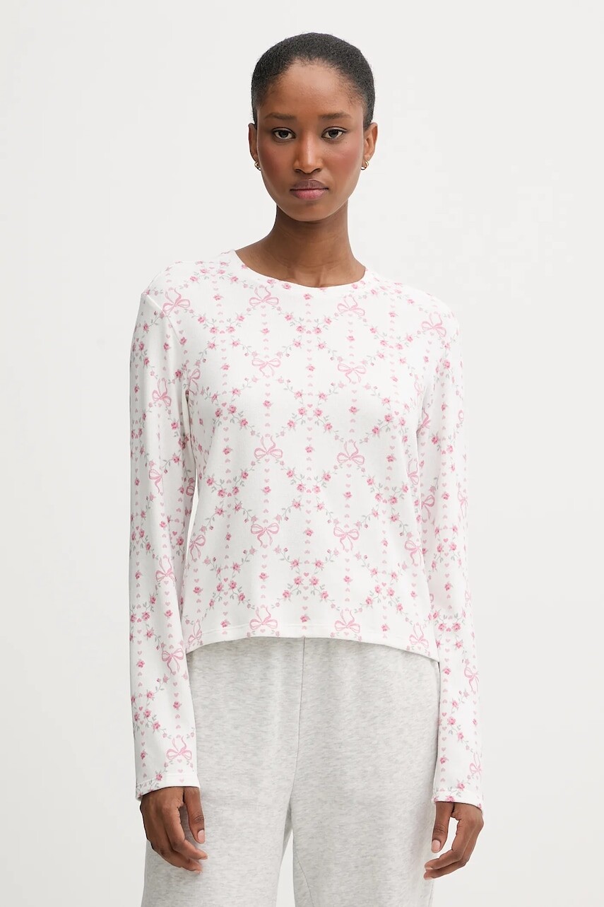 Pyžamové tričko s dlhým rukávom Hollister Co. biela farba, KI346-5132-108