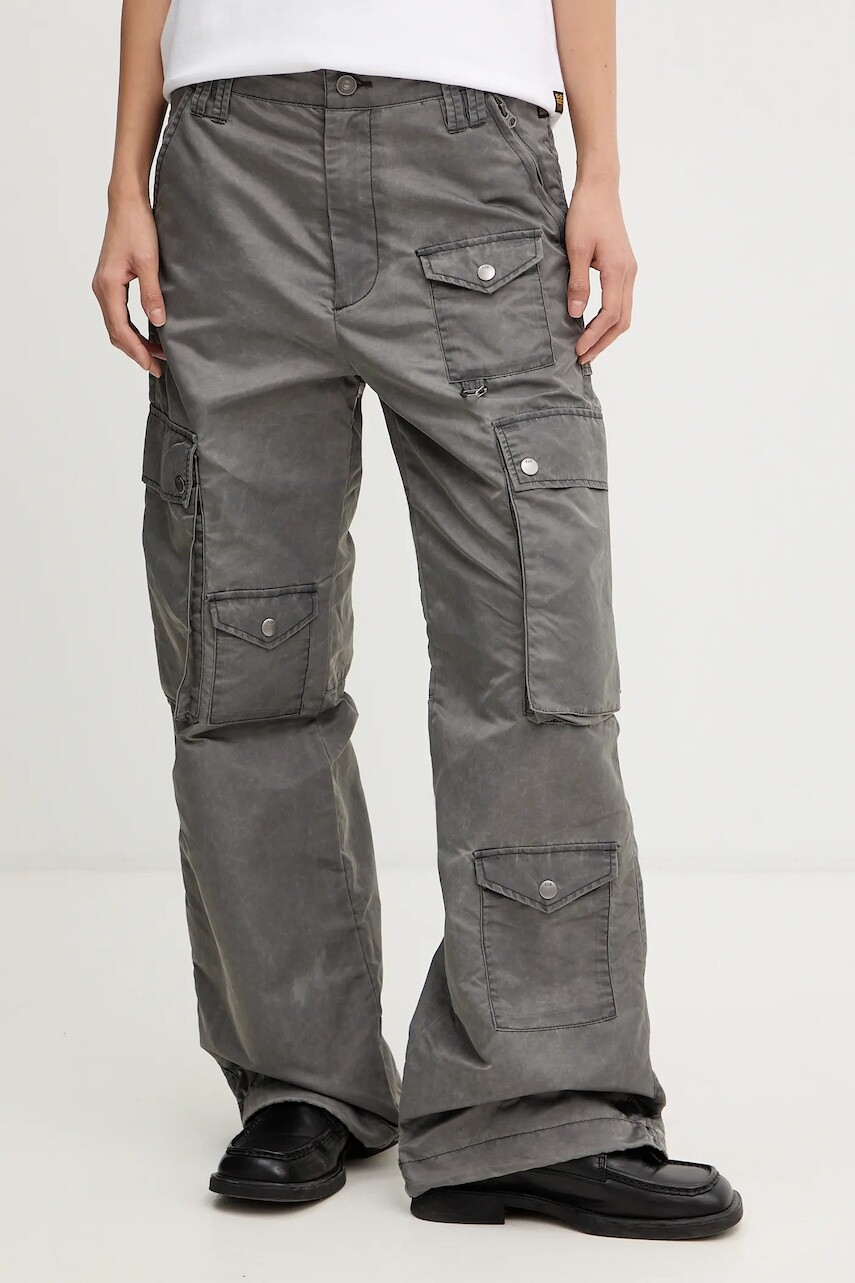 Nohavice G-Star šedá farba, strih cargo, vysoký pás, D27437-D192